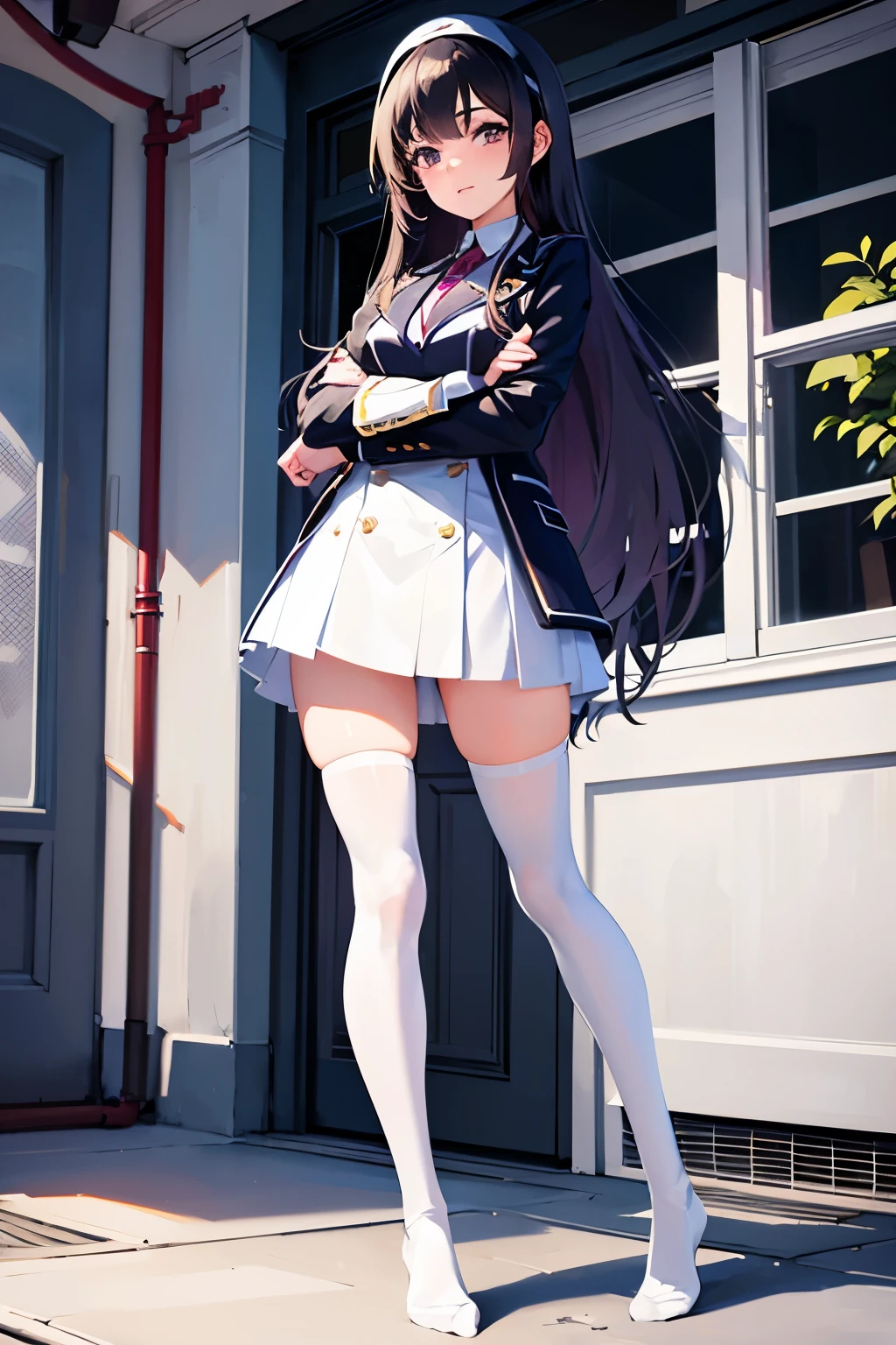 alya, 1girl, white thigh high socks, full body, feet, miniskirt
