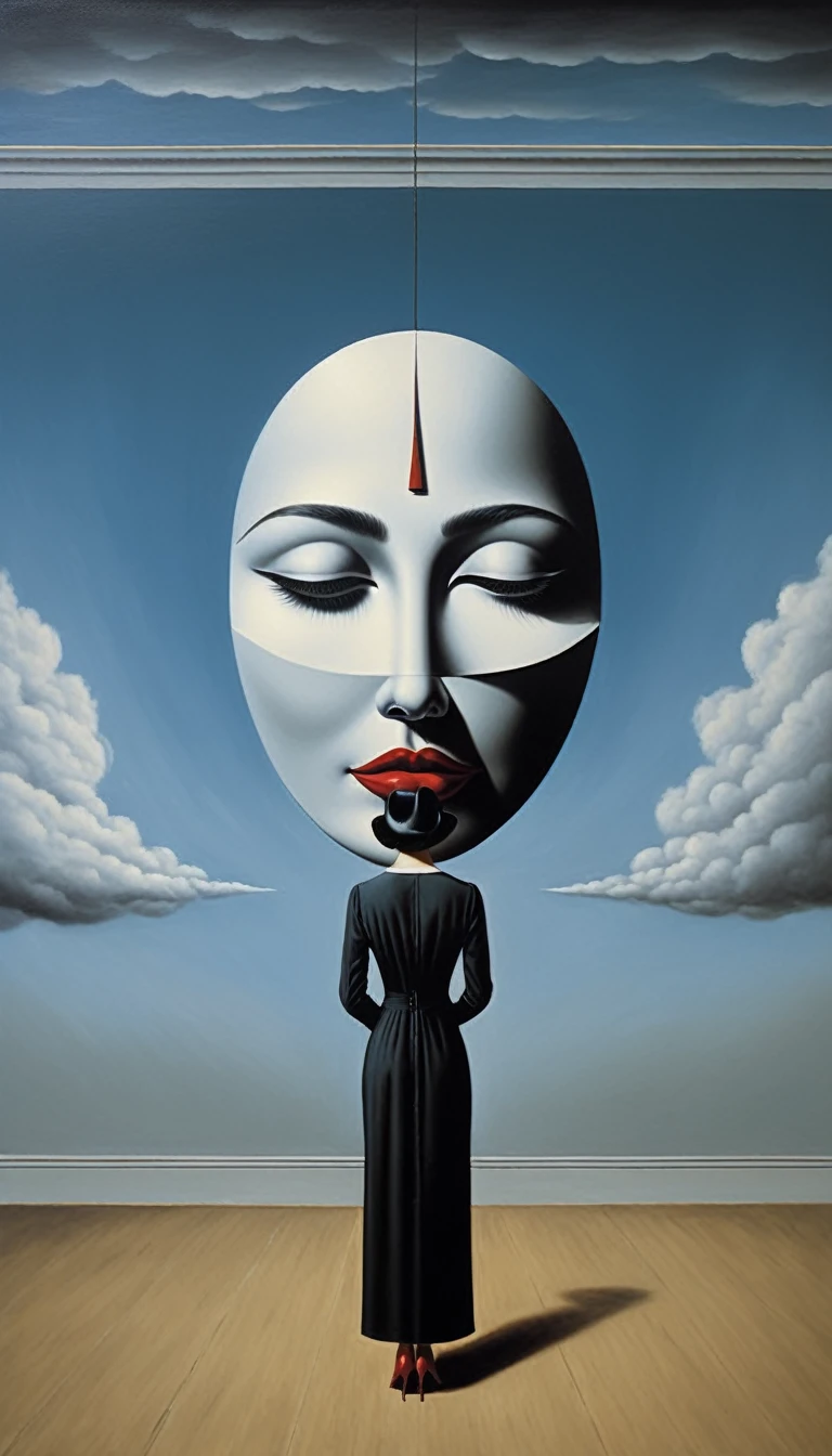 unconscious mind, horror dream - a malay woman - dark side of her mind, angry, depression, anxiety, under pressure, over thinking. full of lies and demon, bad and good, sin and reward, repentless - horror surrealist style, surrealist artwork, dream like, René Magritte style, Salvador Dalí style, Rene Magritte style, highly detailed, masterpiece, painting-like, HD