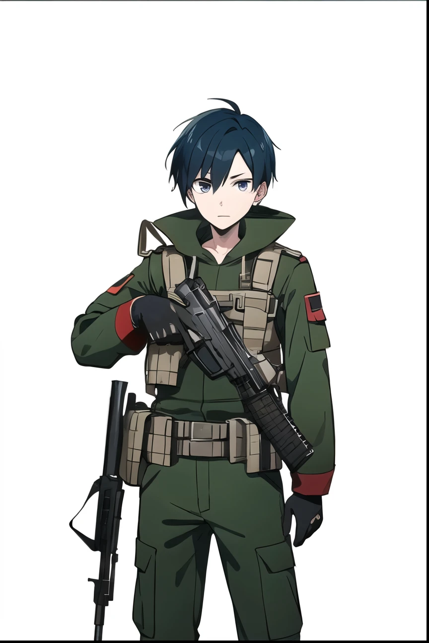 Anime boy cool cute skin white soldier and weapon gun pose foward
