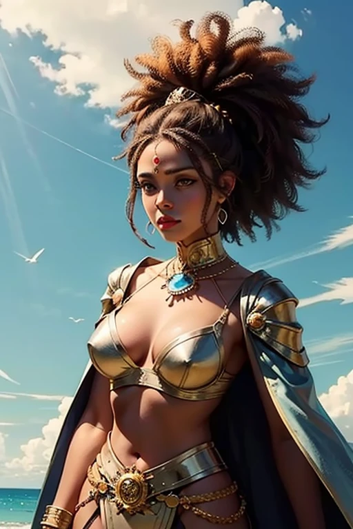 Afro black girl who is a warrior and Queen wearing decent clothes covering her whole body
