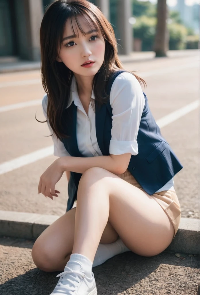 Shot from under your feet、mini skirt、Without underwear、Sitting with legs apart、Take secret photos、Low angle shooting