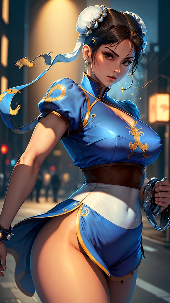 ((masterpiece,best qualtiy)),1girl,solo,ChunLi,upper body,beautiful night street background
