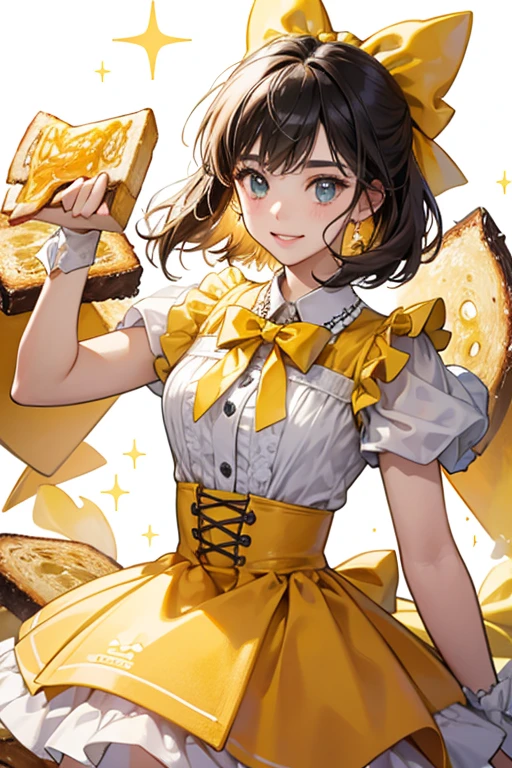 she is a grilled cheese sandwich with a yellow bow. SPARKLE; GLITTER