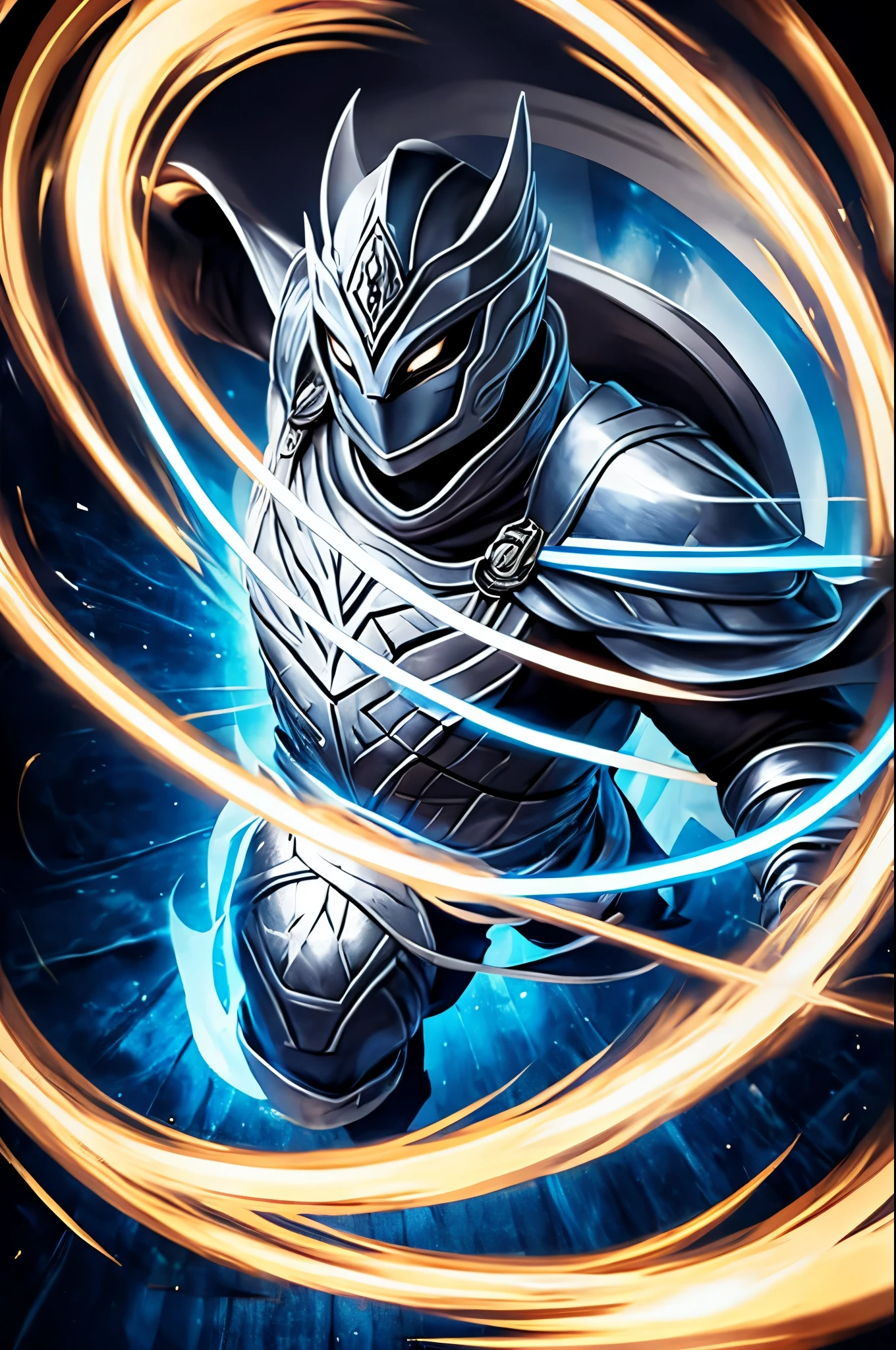Silver male masked warrior overflowing power