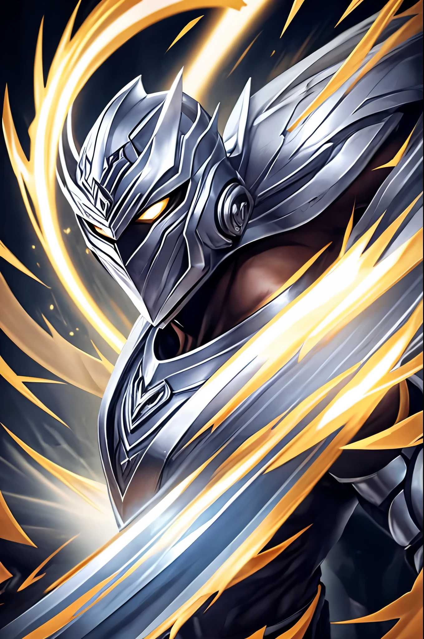 Silver male masked warrior overflowing power