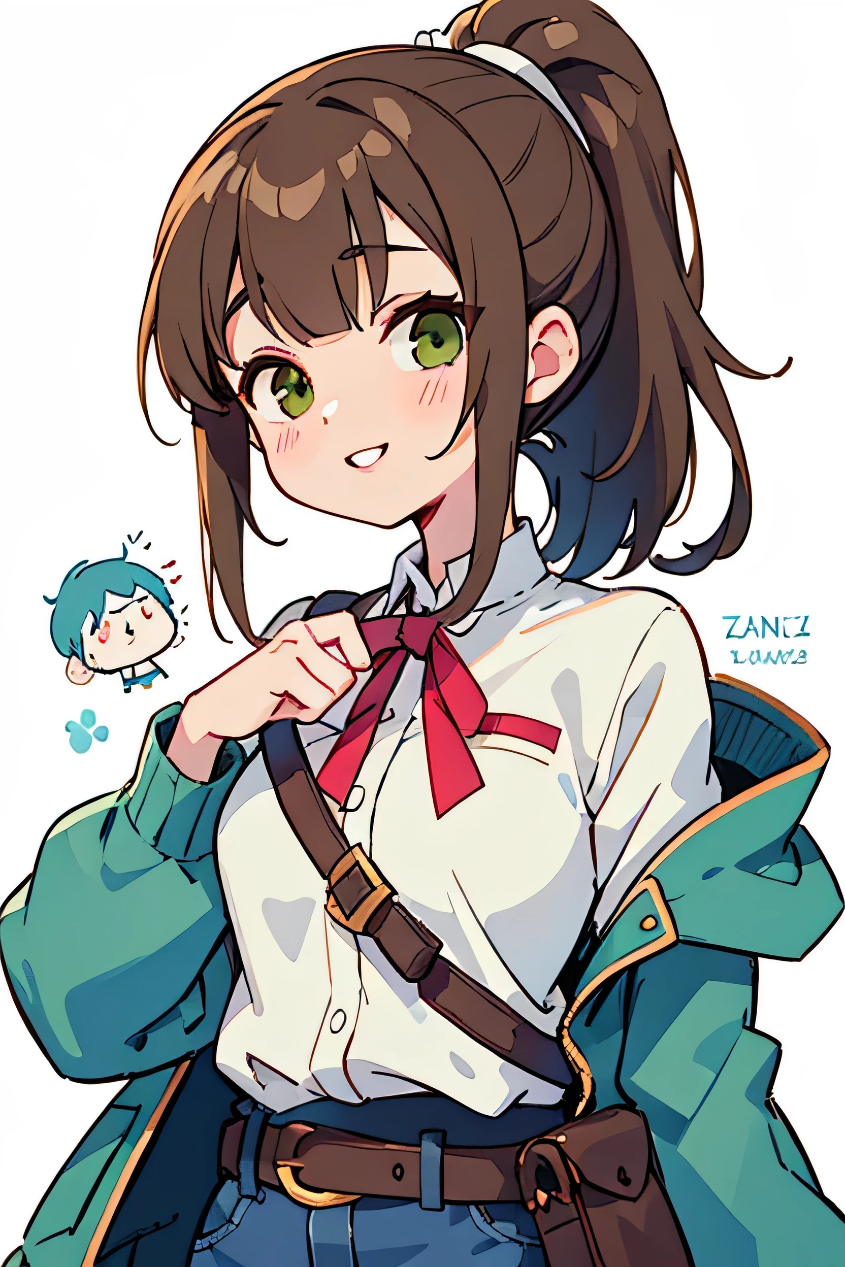score_9、score_8_up、score_7_up、score_6_up、Source Cartoon、Zoe、l4d_zoey、1 girl、solo、woman、woman的、21 歳woman、Brown Hair、Medium Hair、Ponytail hairstyle、Green Eyes、Pursed lips、beautiful体、smile、Jacket、赤いJacket、White Shirt、denim、belt、pantedium breast、womanフォーカス、Official Style、Medium Shot、Perfect Anatomy、Perfect Face、Are standing、dynamicなポーズ、Abstract Beauty、beautiful、At the center、looking at the camera、Approaching perfection、dynamic、moonlight、Very detailed、Watercolor、Art Station、Concept Art、Smooth、Sharp Focus、An illustration、Portrait