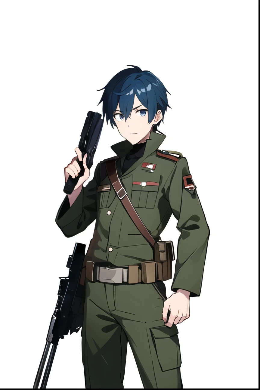 Anime boy cool cute skin white soldier and weapon gun pose foward