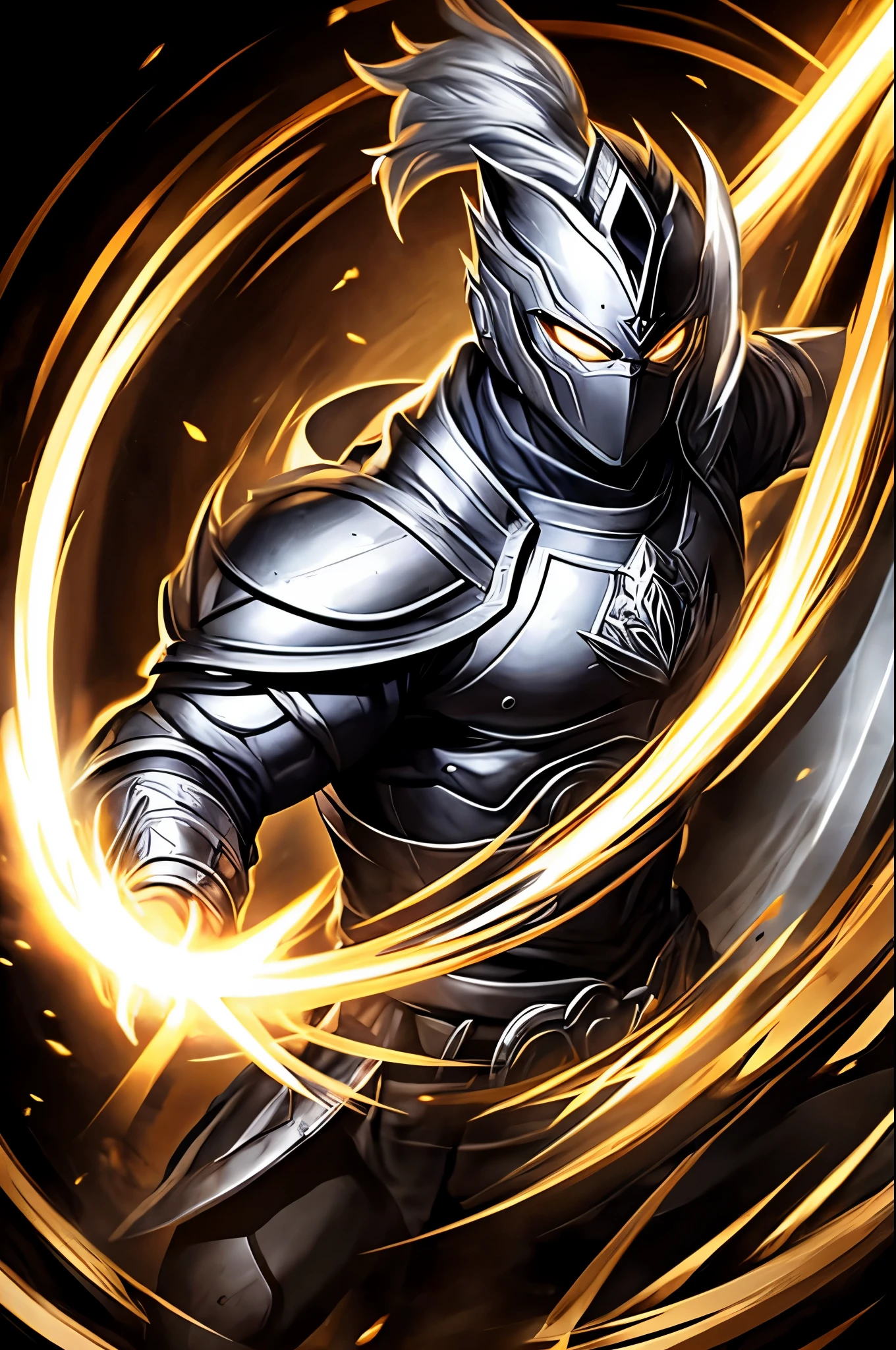 Silver male masked warrior overflowing power