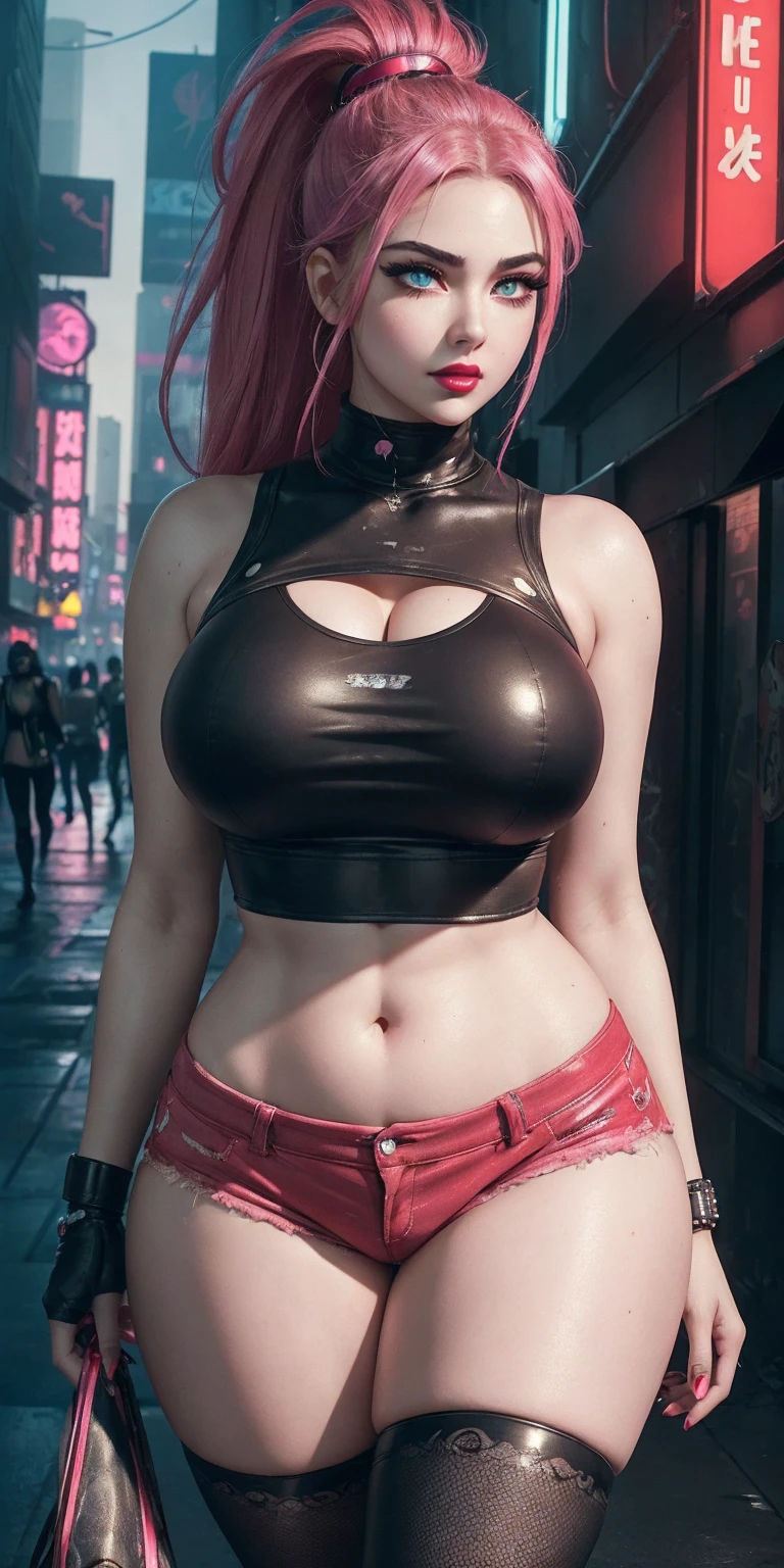 1girl, leather shirt, leather pants, cool attitude, standing pose, beautifully detailed eyes, beautifully detailed lips, extremely detailed eyes and face, long eyelashes, huge breasts, city background, city at night, (best quality, 4k, 8k, high resolution, masterpiece: 1.2), ultra details, (realistic, photo-realistic, photo-realistic: 1.37), bright colors, street lighting,  elise,