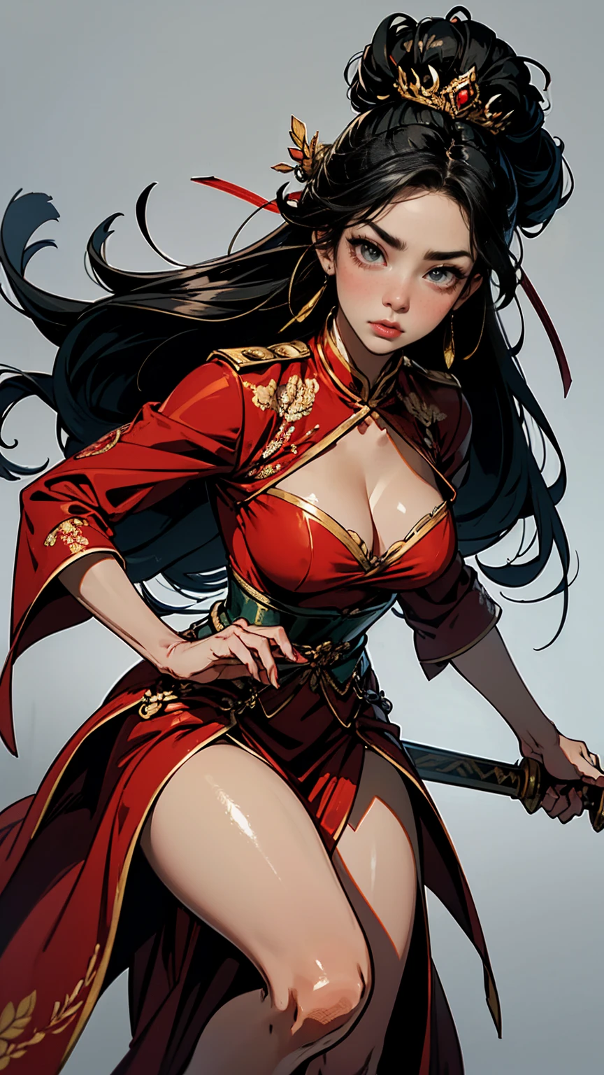 {
  "prompt": "Commander Mei Lin, a highly detailed seinen manga style full-body illustration in a 4K resolution, depicted as the Empress’s Wrath. She is shown with fair, flawless skin and long, straight raven-black hair styled in an intricate updo adorned with jeweled pins and a small crown. Her piercing cold gray eyes reflect intelligence, determination, and fierce loyalty. Mei Lin wears an elaborate uniform resembling the ceremonial attire of Empress Xian Li, made from the finest silks in shades of deep red, black, and gold, adorned with intricate embroidery and delicate lace. She carries a ceremonial dagger and sword, with hidden weapons concealed within her attire. The background includes elements of the imperial palace, with a dark, oppressive atmosphere, emphasizing her role as the enforcer of the Empress’s will. The illustration captures Mei Lin’s commanding presence, her cold and emotionless expression, and the aura of power and ruthlessness that surrounds her.",
  "size": "1024x1792"
}
