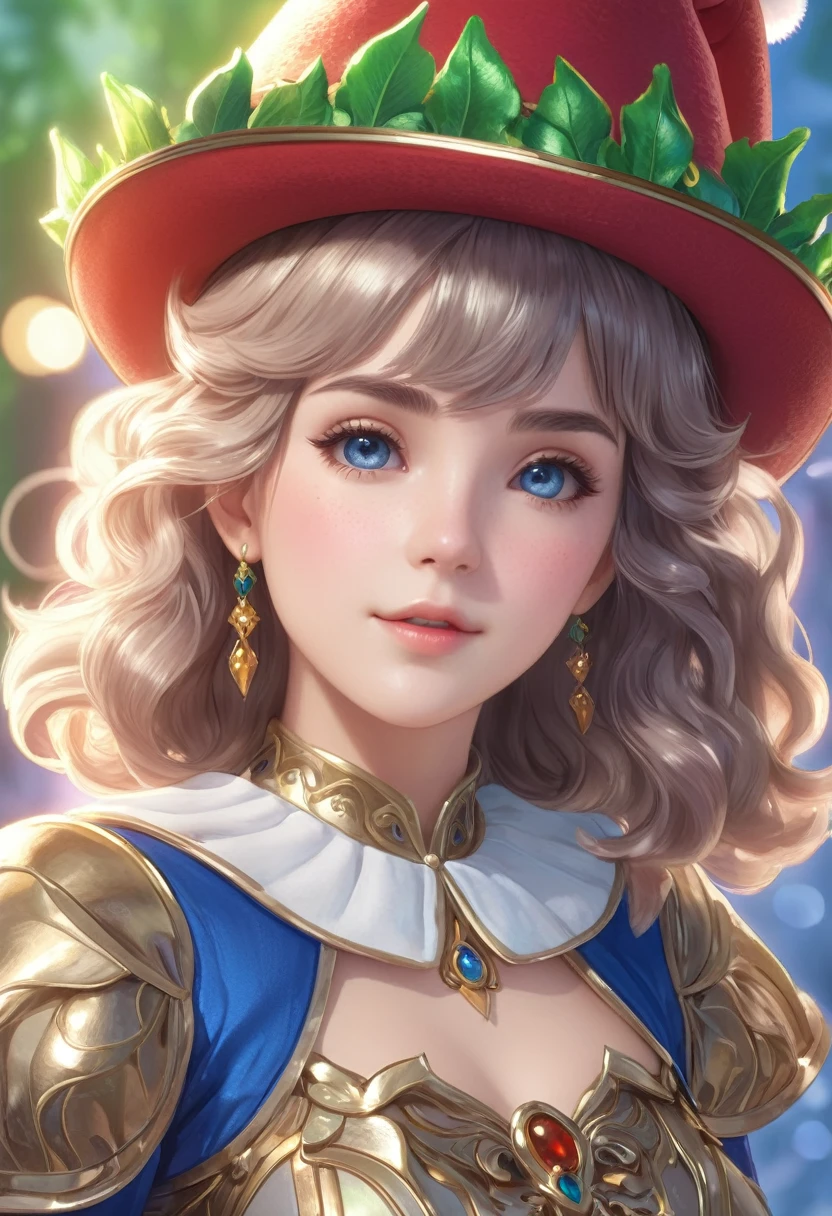 1girl, elf, short curly hair with bangs, preppy style, French girl, wearing a cute hat, detailed facial features, intricate hairstyle, (best quality,4k,8k,highres,masterpiece:1.2),ultra-detailed,(realistic,photorealistic,photo-realistic:1.37),HDR,UHD,studio lighting,ultra-fine painting,sharp focus,physically-based rendering,extreme detail description,professional,vivid colors,bokeh,fantasy,whimsical,soft lighting,warm tones