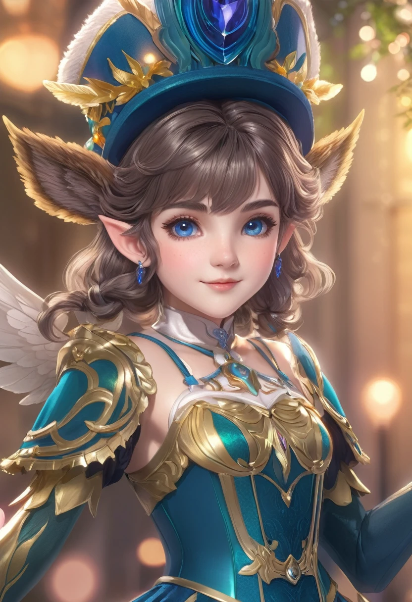 1girl, elf, short curly hair with bangs, preppy style, French girl, wearing a cute hat, detailed facial features, intricate hairstyle, (best quality,4k,8k,highres,masterpiece:1.2),ultra-detailed,(realistic,photorealistic,photo-realistic:1.37),HDR,UHD,studio lighting,ultra-fine painting,sharp focus,physically-based rendering,extreme detail description,professional,vivid colors,bokeh,fantasy,whimsical,soft lighting,warm tones