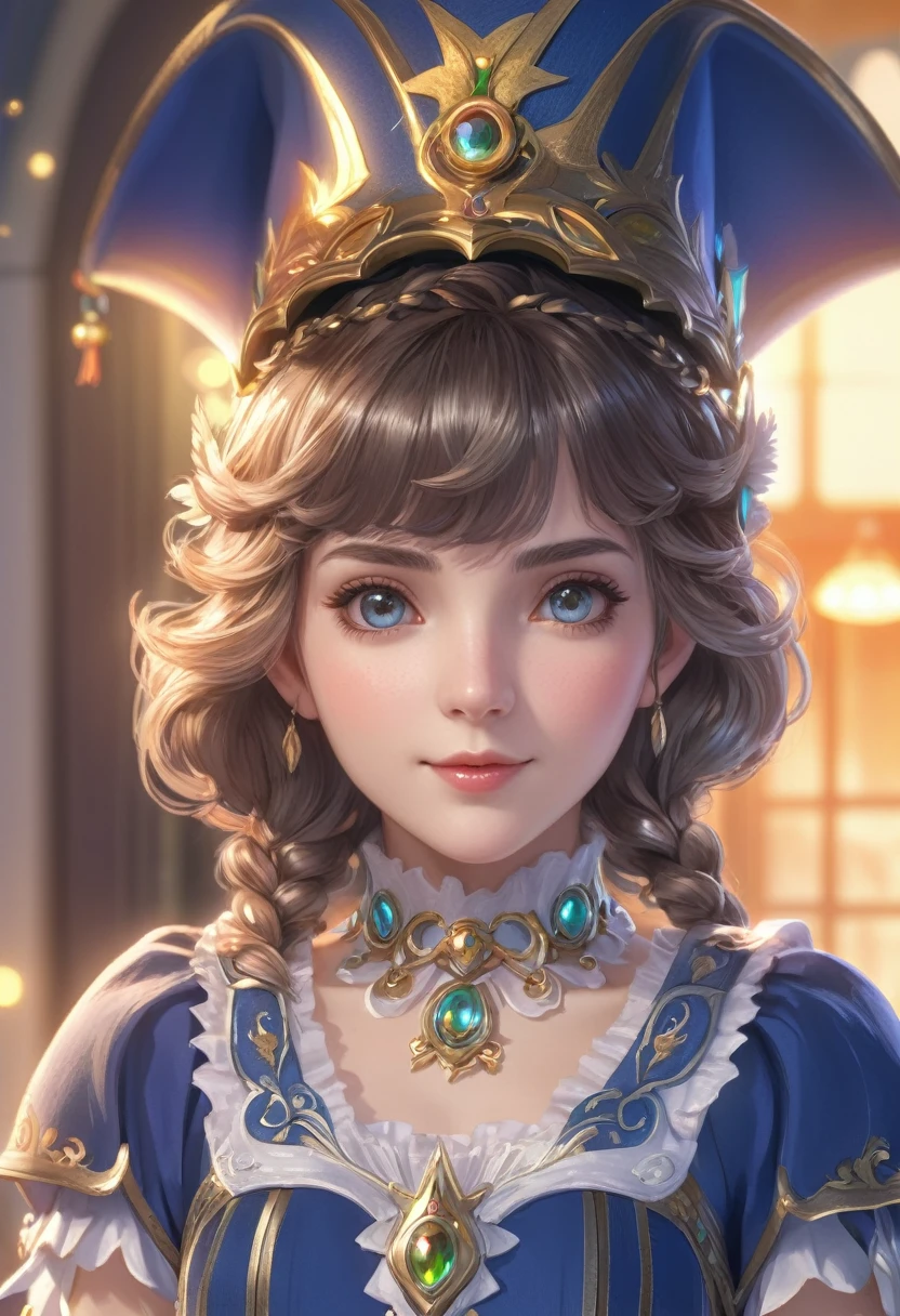 1girl, elf, short curly hair with bangs, preppy style, French girl, wearing a cute hat, detailed facial features, intricate hairstyle, (best quality,4k,8k,highres,masterpiece:1.2),ultra-detailed,(realistic,photorealistic,photo-realistic:1.37),HDR,UHD,studio lighting,ultra-fine painting,sharp focus,physically-based rendering,extreme detail description,professional,vivid colors,bokeh,fantasy,whimsical,soft lighting,warm tones