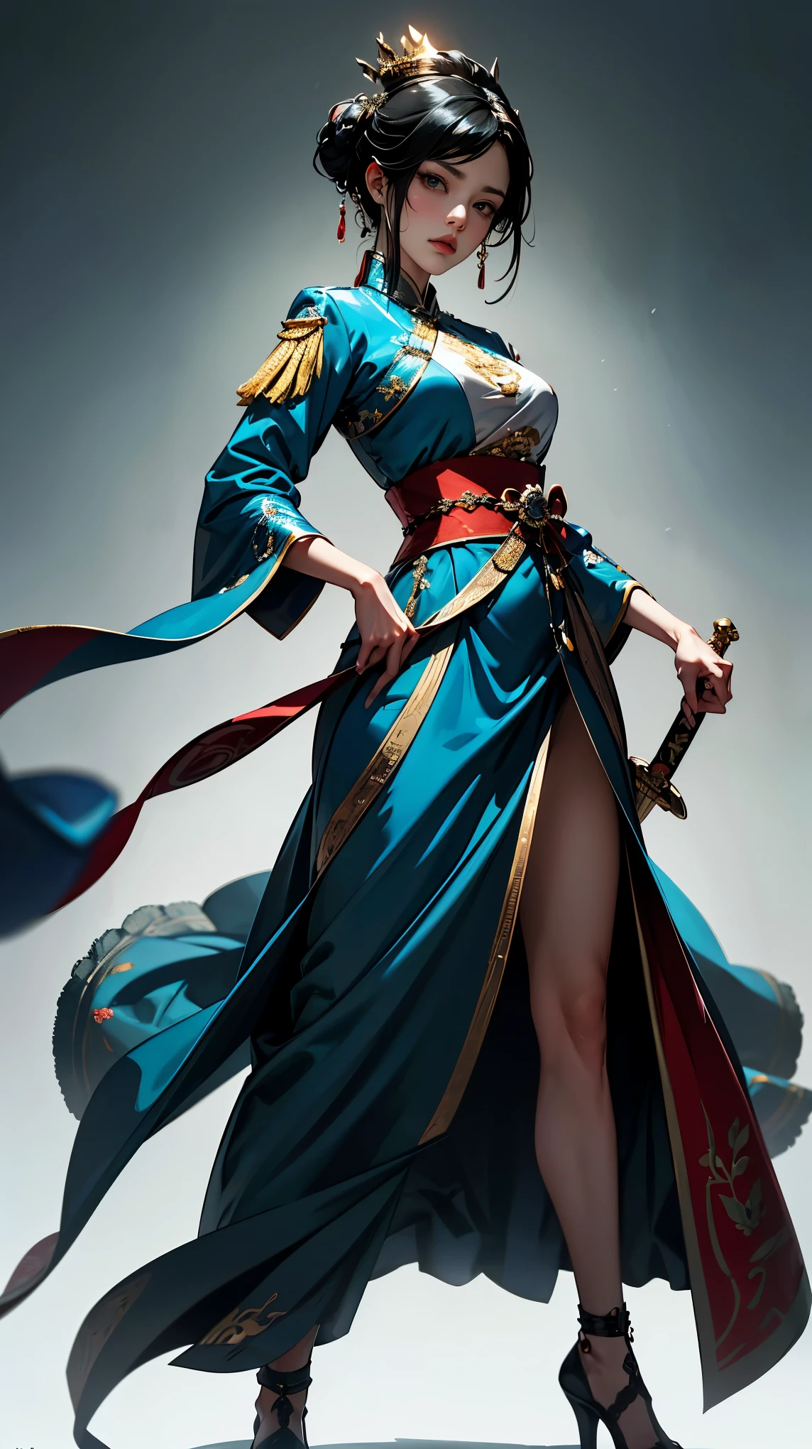 {
  "prompt": "Commander Mei Lin, a highly detailed seinen manga style full-body illustration in a 4K resolution, depicted as the Empress’s Wrath. She is shown with fair, flawless skin and long, straight raven-black hair styled in an intricate updo adorned with jeweled pins and a small crown. Her piercing cold gray eyes reflect intelligence, determination, and fierce loyalty. Mei Lin wears an elaborate uniform resembling the ceremonial attire of Empress Xian Li, made from the finest silks in shades of deep red, black, and gold, adorned with intricate embroidery and delicate lace. She carries a ceremonial dagger and sword, with hidden weapons concealed within her attire. The background includes elements of the imperial palace, with a dark, oppressive atmosphere, emphasizing her role as the enforcer of the Empress’s will. The illustration captures Mei Lin’s commanding presence, her cold and emotionless expression, and the aura of power and ruthlessness that surrounds her.",
  "size": "1024x1792"
}
