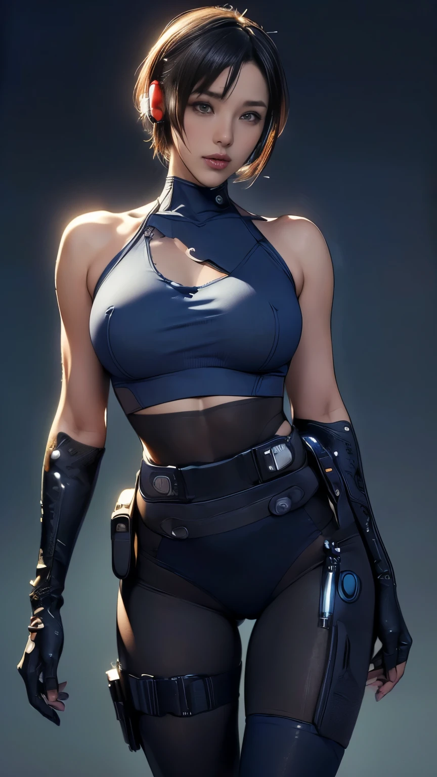 (A woman),(((A female member of the Future Force rides a motorcycle))),((Navy blue tactical tights:1.5)),((earphone:1.5)),((Tactical Holster:1.5)),(Gloves:1.5),(Serious:1.5),(Super short hair:1.5),(bionde:1.5),(beautiful eyes:1.3),(Very detailedな顔:1.5),((Very detailed drawing of a female hand:1.5)),((muscular:1.5)),(Sexy appearance:1.5),((Thick thighs:1.5)),(Beautiful Body:1.5),((Very sensual:1.5)),(Background is hanger:1.5),(Cyberpunk atmosphere:1.5),(((Blurred Background:1.5))),(Written border depth:1.5),rest(((masterpiece:1.5),(best quality:1.5),(Very detailed:1.5),(high resolution:1.5),(Practical:1.5),(Practical:1.5),(Delicate depiction),(Carefully drawn))),8k,wallpaper