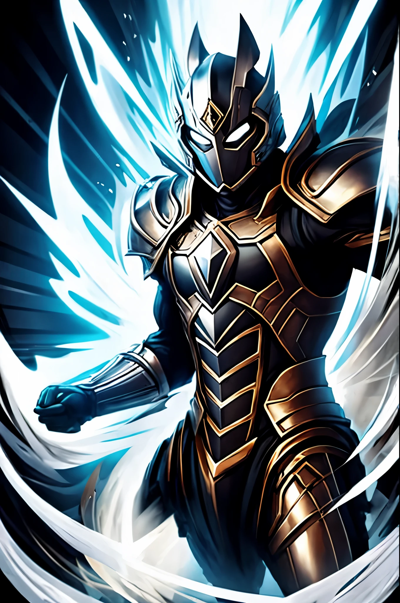 Silver male masked warrior overflowing power
