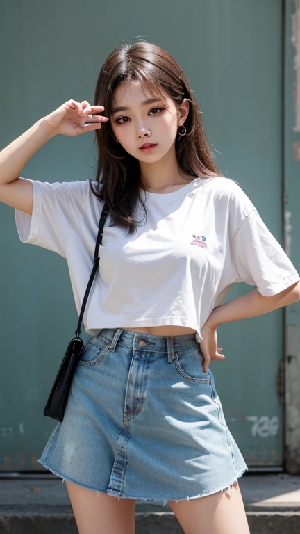 solo , 1girl , Thai girl , shirt hiphop styes , mid breast , skirt hiphop styes