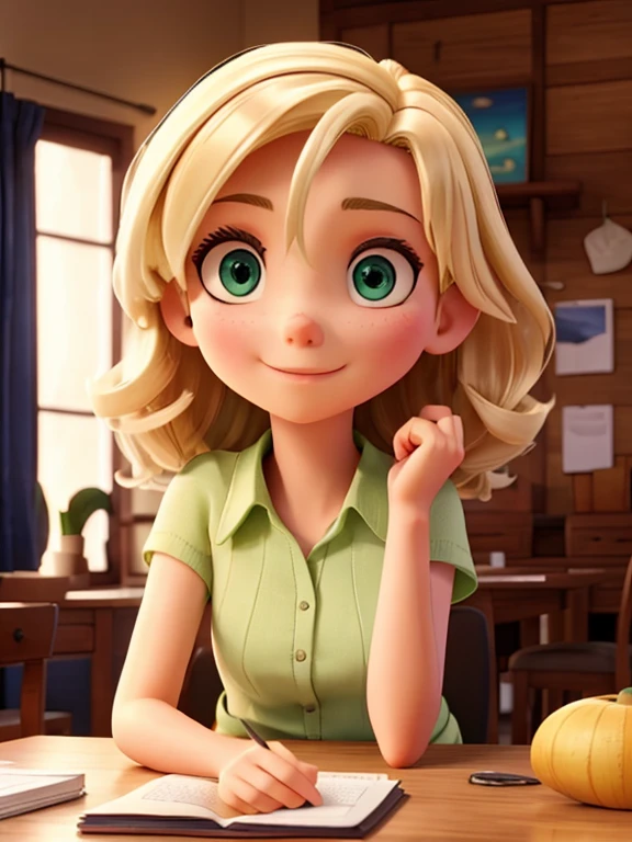 blonde, greeneyes, Talking with a friend