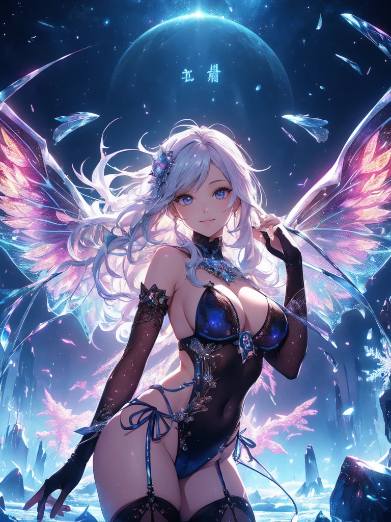 最high quality、One female elf filling the entire front screen、Succubus、(( cowboy shot ))((see-through body stocking))'((low angle1.5 ))、beautiful瞳、tears、brassiere、panty、iceのティアラ、渦巻くice、Crystal of snow、ice、最high quality , fractal art.、虹colorに輝くステンドグラス、courtyard、 bikini、beautiful胸、Large Breasts ((Laugh beautifully、))((輝くice ))SMqueen、beautiful顔、Orgasm、Ecstasy、全身beautiful装飾の下着、fantasy、iceの結晶、Crystal of snow、Bigger on the front、 beautiful輝き,High-definition depiction, Realistic, 8k, Unity, beautiful太もも,,Giant Devil's Wings、虹colorに輝く翼、、 light smile, Beautifully and vividly drawn, , beautiful beautiful透き通る肌、輝くbeautiful装飾の魔法、、beautiful装飾、 , beautiful、 Romanticism,mosquito。 混沌の最もbeautiful形, Mr..々color, Intertwined flowers, P article,Magical gentle light,smile,,image quality、masterpiece、beautiful顔、Super beautiful elf woman((Big breasted 22 year old office lady、Bust 120,Beautiful long ironed hair、Silver Hair、height: 165cm。、Esbian、、high quality、、Visual Arts、最high quality、1 womanエルフ NP: Worst quality ,beautiful fractal art 、frozen、、light、Beautiful radiance,High-definition depiction, Realistic, 8k, Unity, , light smile, Beautifully and vividly drawn, , Beautiful, beautiful, clear skin、 Countless rays of light pouring down, , Intense light is emitted from the magic circle in front of the girl. Romanticism,Cowboy Shot: 最high quality Artwork、uhd