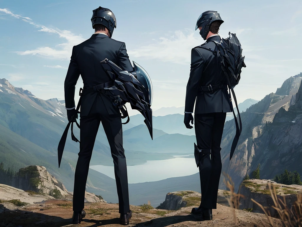 A Luxury Sales Suit man wearing a black rider full-face helmet overlooking wilderness,full body,standard rider black full face helmet,back view of the man, background is a wilderness,a man overlooking wilderness,a man overlooking wilderness,a man overlooking wilderness,a man overlooking wilderness,a man overlooking wilderness,full body,full body,full body,full body,with black rider full-face helmet,with black rider full-face helmet,with black rider full-face helmet,wearing black rider full-face helmet,wearing black full-face helmet,wearing black full-face helmet,overlooking wilderness,overlooking wilderness,Back view,Back view,Back view,Back view,Draw people small,Draw people small,Spectacular views,Spectacular views,Spectacular views,lonely man,lonely man,a black full-face helmet,a black full-face,A Luxury Sales Suit man,with Luxury Sales Suit