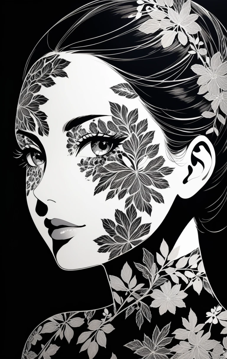1girl,Elegant,Portrait Photogram,detailed gorgeous face,facial imprint,