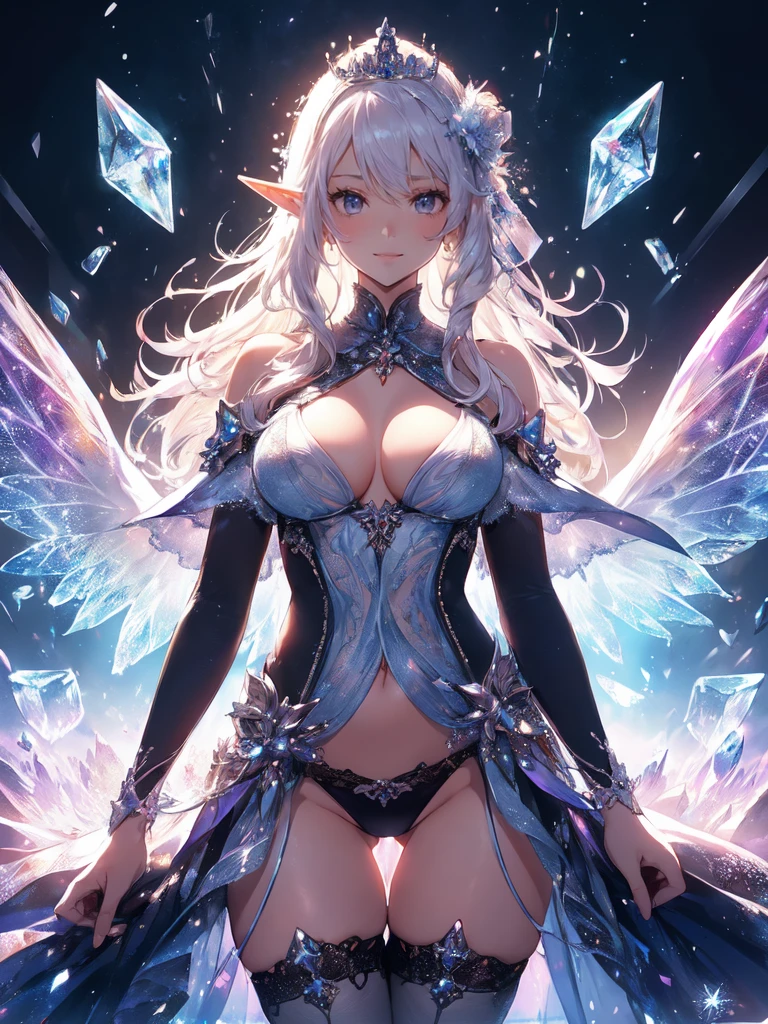 最high quality、One female elf filling the entire front screen、iceの天使、(( cowboy shot ))((see-through body stocking))'((low angle1.5 ))、beautiful瞳、tears、brassiere、panty、underwear,iceのティアラ、((Ice tiara))Crystal of snow、ice、最high quality , fractal art.、 bikini、beautiful胸、Large Breasts ((Laugh beautifully、))((輝くice ))SMqueen、beautiful顔、Orgasm、Ecstasy、全身beautiful装飾の下着が美しく輝く、fantasy、iceの結晶、Crystal of snow、Bigger on the front、 beautiful輝き,High-definition depiction, Realistic, 8k, Unity, beautiful太もも,,Giant Devil's Wings、虹colorに輝く翼、、 light smile, Beautifully and vividly drawn, , beautiful beautiful透き通る肌、輝くbeautiful装飾の魔法、、beautiful装飾、 , beautiful、 Romanticism,mosquito。 混沌の最もbeautiful形, Mr..々color, Intertwined flowers, P article,Magical gentle light,smile,,image quality、masterpiece、beautiful顔、Super beautiful elf woman((Big breasted 22 year old office lady、Bust 120,Beautiful long ironed hair、Silver Hair、height: 165cm。、Esbian、、high quality、、Visual Arts、最high quality、1 womanエルフ NP: Worst quality ,beautiful fractal art 、frozen、、light、Beautiful radiance,High-definition depiction, Realistic, 8k, Unity, , light smile, Beautifully and vividly drawn, , Beautiful, beautiful, clear skin、 Countless rays of light pouring down, , Intense light is emitted from the magic circle in front of the girl. Romanticism,Cowboy Shot: 最high quality Artwork、uhd