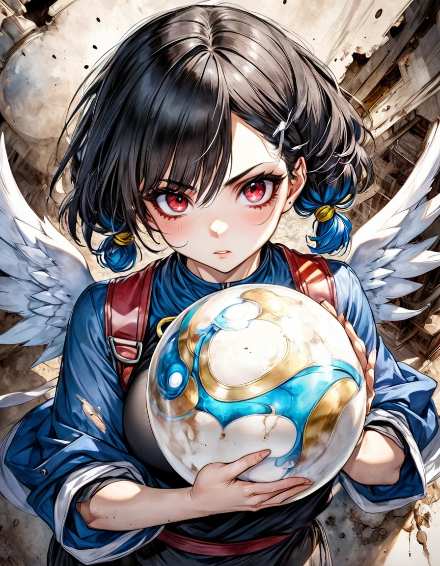 anime 4D vivid color Angel and fun power magical, rough sexy big titis chun-li rsized fashion grunge fashion, top view (holding esferas do dragão dbz in hands) dystopian ugh shading Surréalisme watercolor painting style, stylize 1000 line art, watercolor wash, by inacofairy,rugged, dirty, big red eyes, reflective mel eyes perfects eyes, Gritty Realism, dirt, dark glowing eyes, anime style, intricate detailed, bright colors, fantasy, concept art, digital art, intricate, oil on canvas