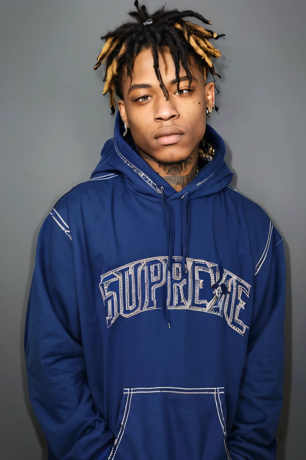 arafed man with dreadlocks wearing a blue hoodie, xxxtentacion, hypebeast, japanese streetwear, yung lean, yosuke ueno, wearing a blue hoodie, style of seb mckinnon, supreme, trippie redd, streetwear fashion, profile shot, 90s hiphop fashion, inspired by Zou Zhe, profile pic