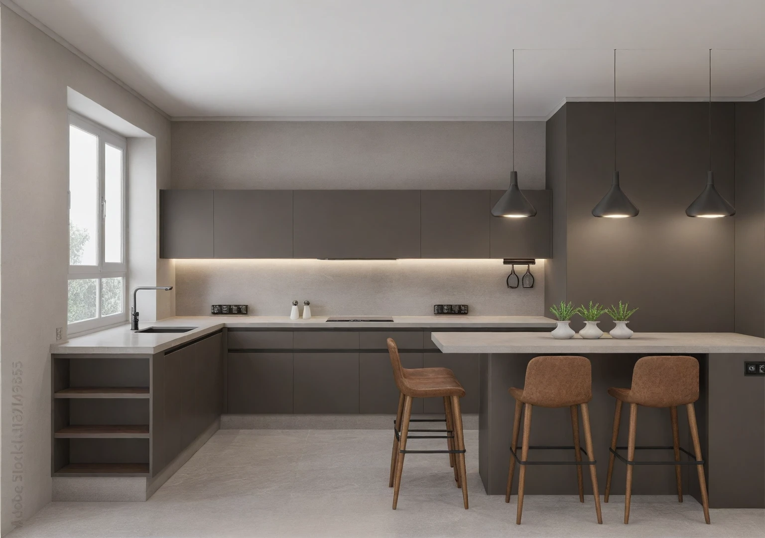 Raw photo,Masterpiece, high quality, best quality, authentic, super detail,
indoors, interior ,aiaigroup, ,kitchen room, kitchen cabinet, modern style, daylight