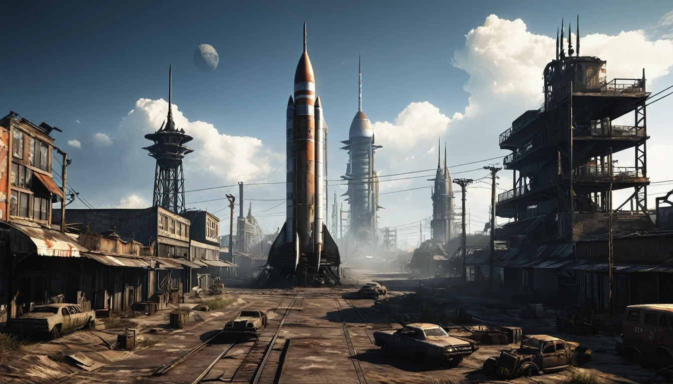 missile rocket city post apocalyptic sky dark