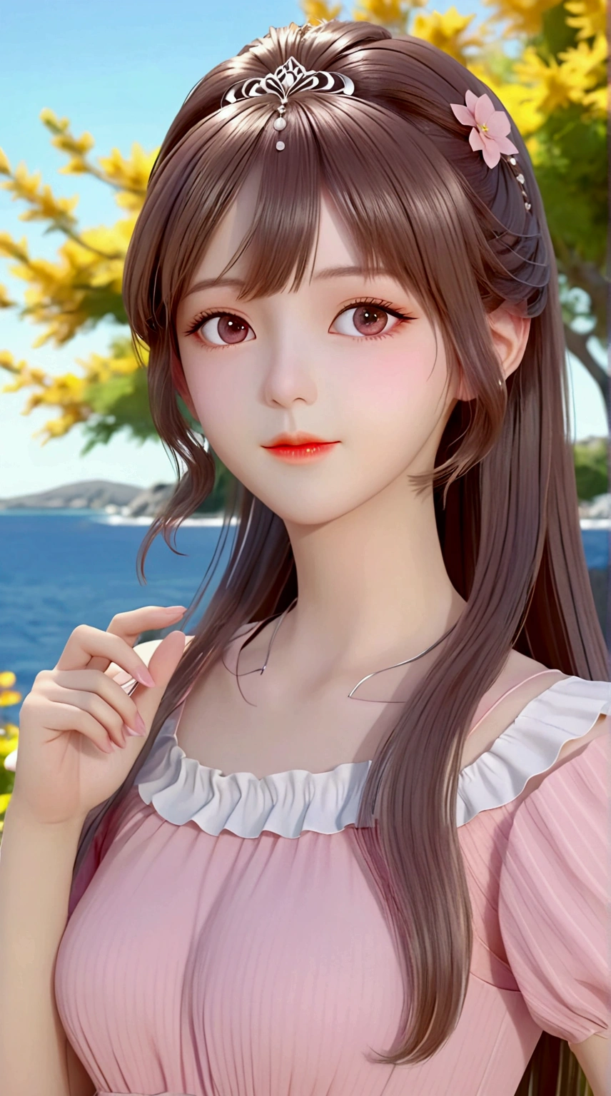 a close up of a woman in a pink dress posing for a picture, realistic anime 3 d style, photorealistic anime, kawaii realistic portrait, beautiful anime girl, attractive anime girl, anime girl in real life, pretty anime girl, realistic young anime girl, girl cute-fine-face, beautiful anime portrait, beautiful anime woman, cute anime girl, beautiful south korean woman