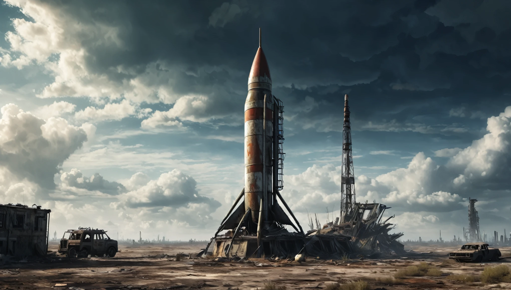 missile rocket post apocalyptic cloudy sky