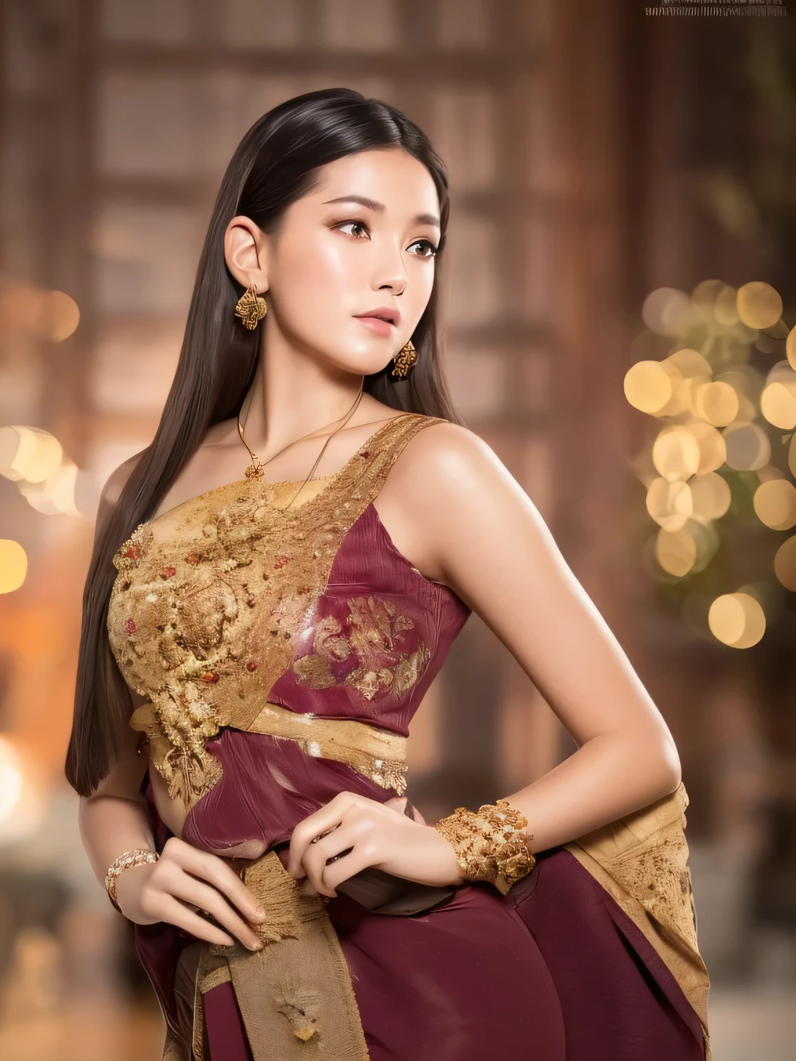 (RAW photo:1.2), (photorealistic:1.4),(masterpiece:1.3),(best quality:1.4),ultra high res,(detailed eyes),(detailed facial features),(detailed clothes features),HDR,8k resolution, solo focus,thai tradition dress,tradition shawl ,golden jewelry,1 girl ,facing to viewer,full body, depth of field,cinematic light,(adorable girl with rim lighting :1.2), (((perfect body shape ))),,21 year old ,(Eurasian face),(pale skin),(gorgeous short hair:1.1),(dark hair:1.11), Random body orientation,