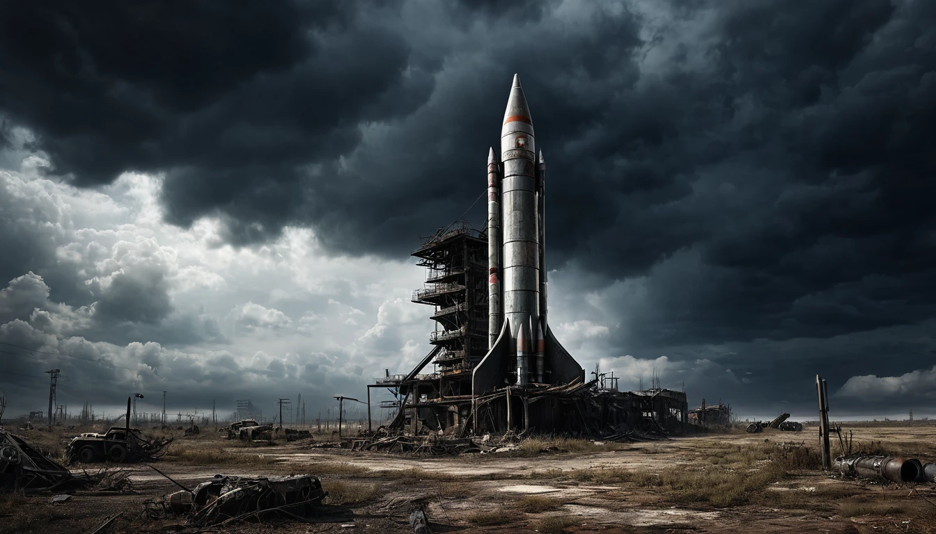 missile rocket post apocalyptic dark cloudy sky