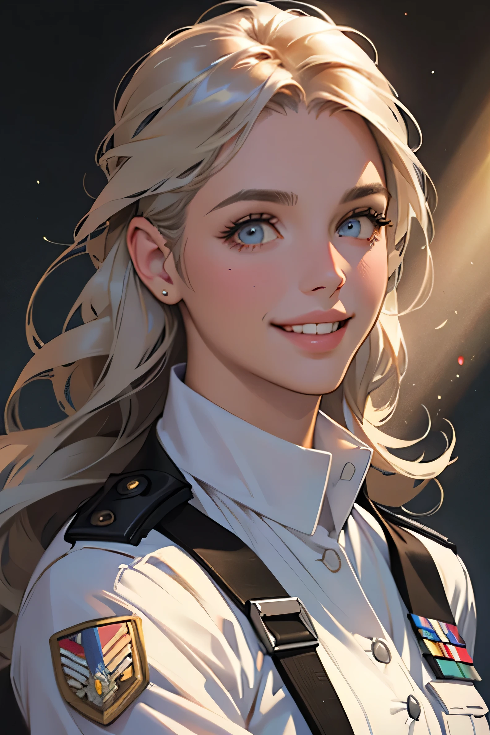 light smile, glowing skin, better quality, illustration, (realistic:1.4) US military women, female officer