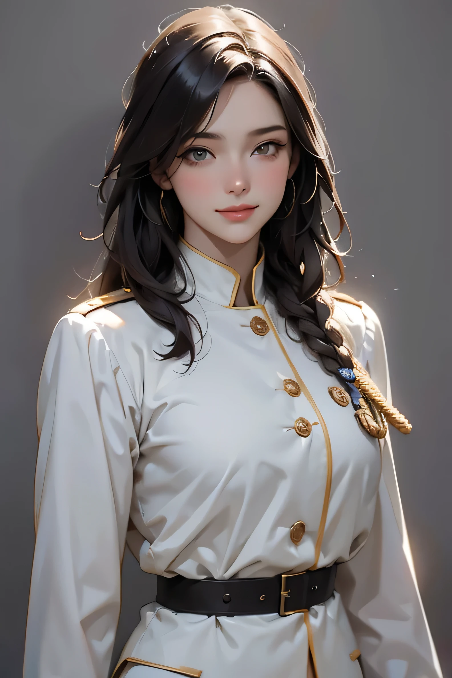 light smile, glowing skin, better quality, illustration, (realistic:1.4) 러시아 여성 soldier, Russian female officer, soldier, military uniform