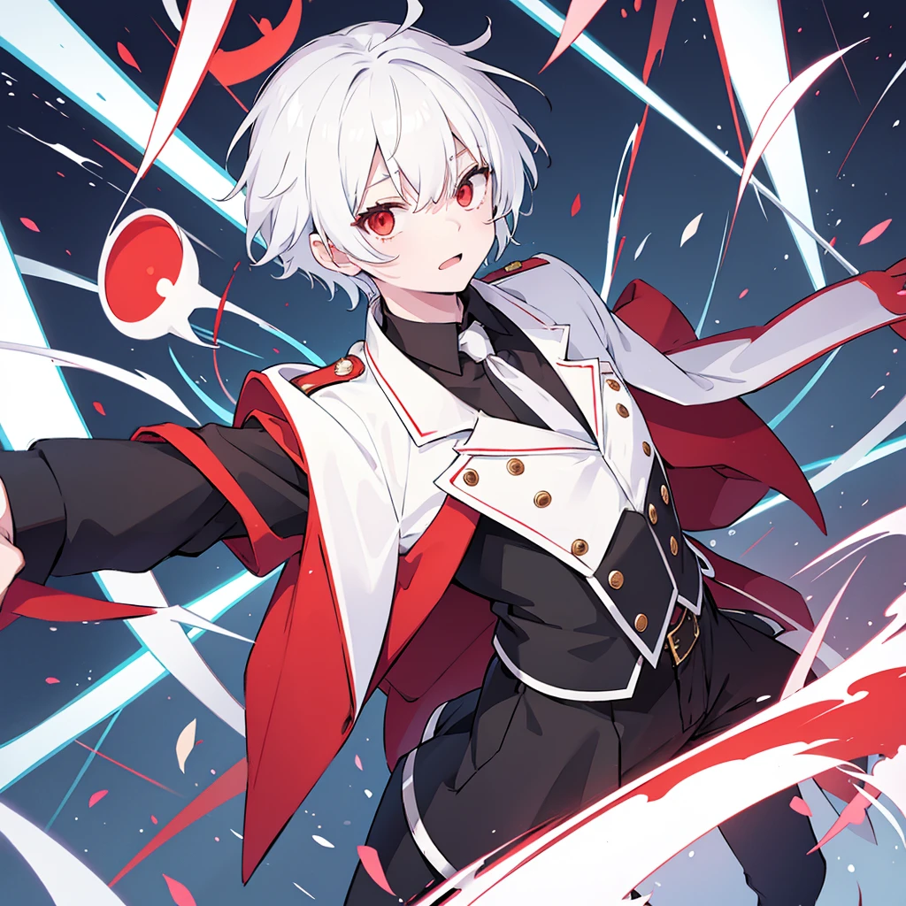A solo cat boy, With white hair, red eyes, , wearing jacket, bust up!!!!!!!!!,cute boy in school, memegang permen