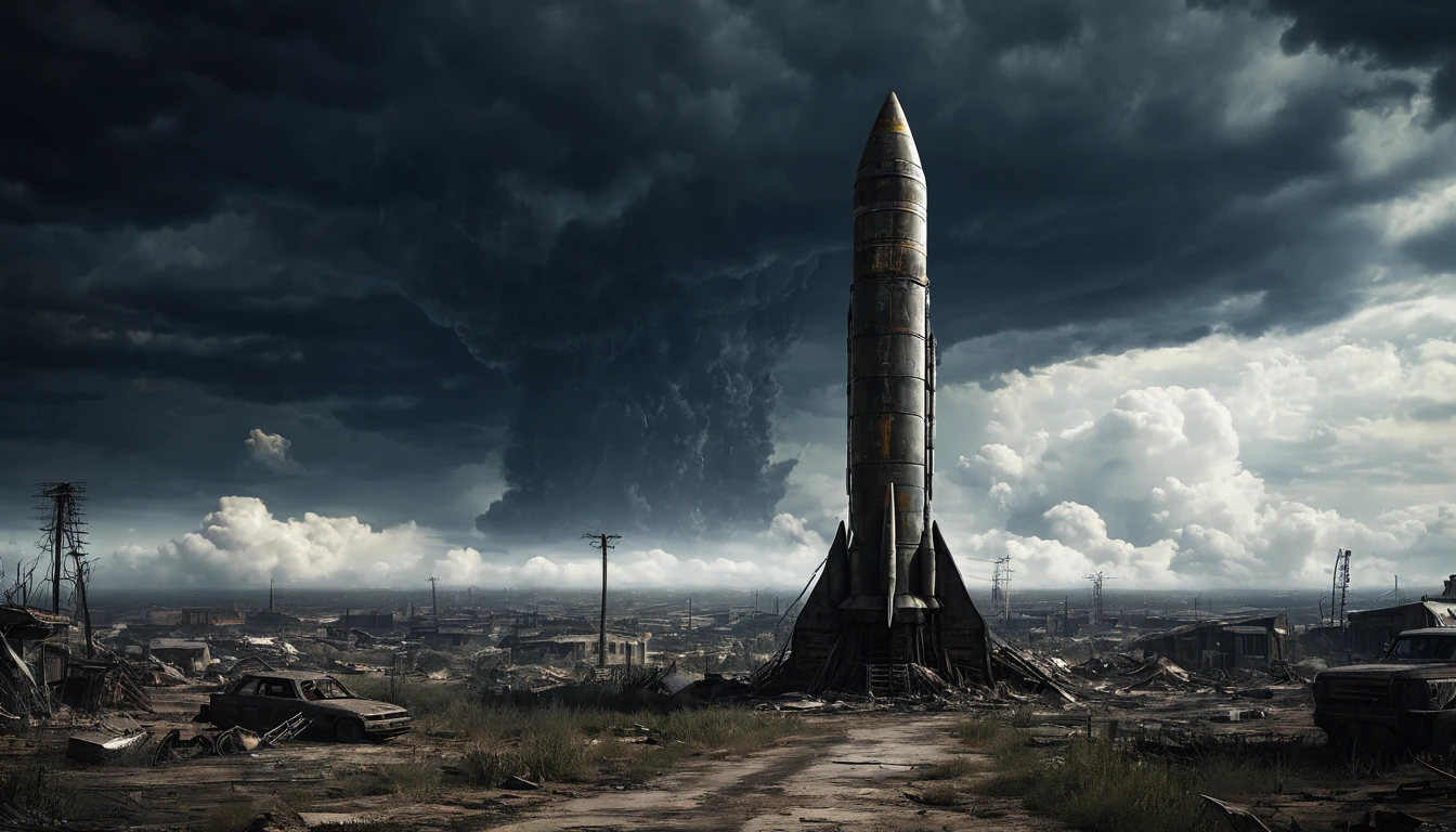missile rocket post apocalyptic dark cloudy sky