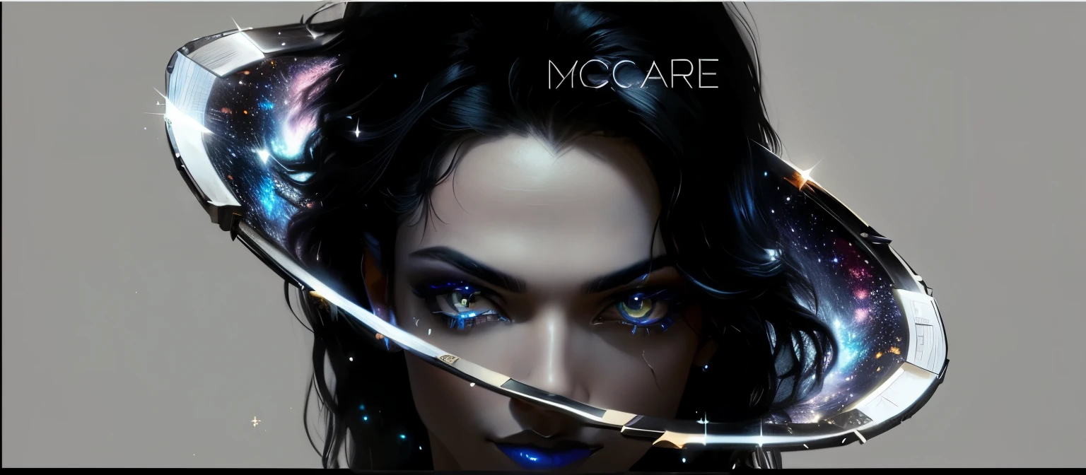 a detailed portrait of michael jackson,in a cosmic nebula,dark starry sky background, fantasy, extremely detailed eyes and face, beautiful detailed eyes, stunning lighting, dramatic atmosphere, high fashion elements like lipstick and heels, visible scars, cinematic, acclaimed masterpiece, album cover art, black hair, ccurate, Surrealism, drop shadow, anaglyph, stereogram, pov, atmospheric perspective, Hyperrealism, vignetting, glowing light, sparkle, projected inset, 8k, super detail, best quality, super detail, textured skin
