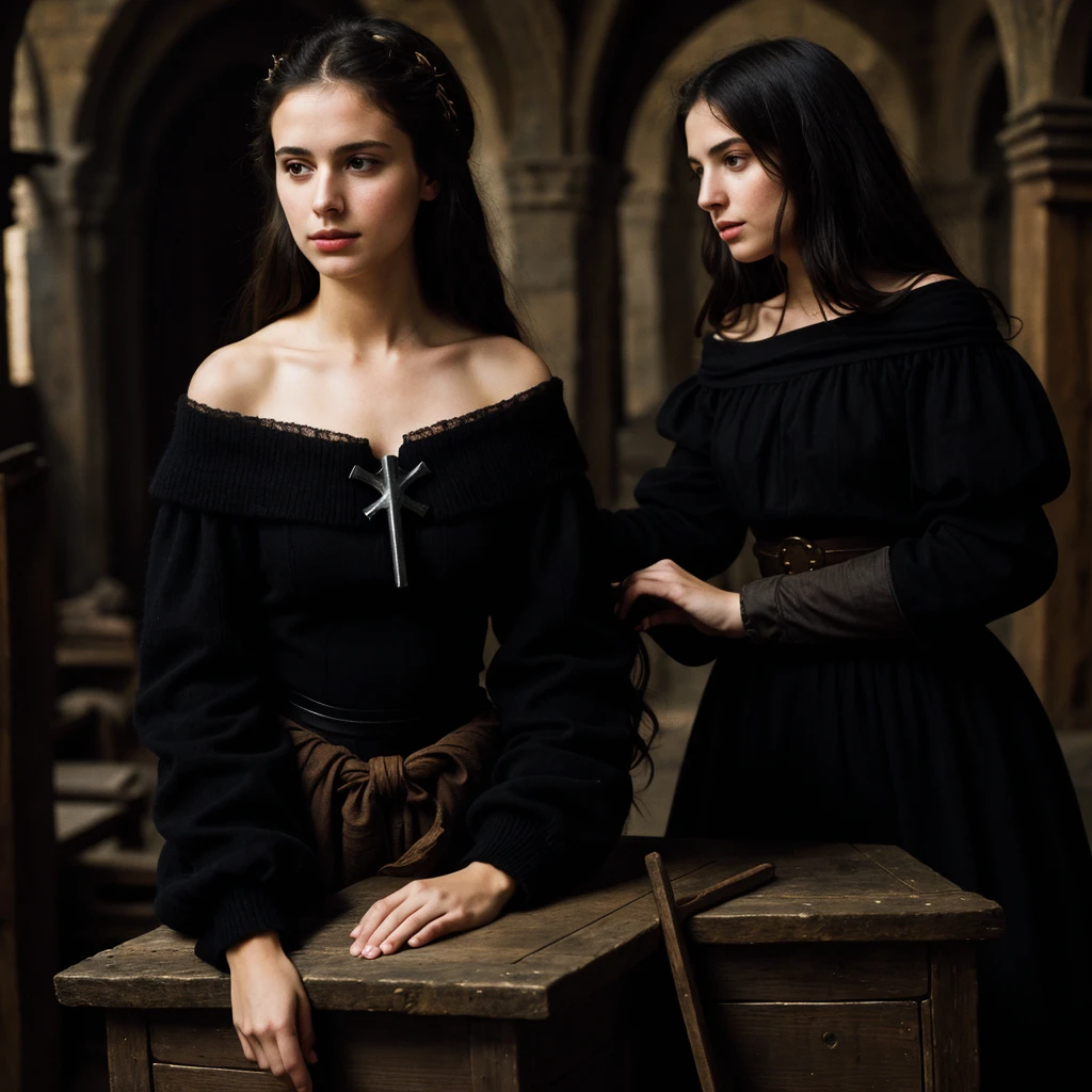 the black plague, middle ages, dark times, Pain, suffering, illness((Best Quality)), ((masterpiece)), (detailed), 1 girl, off shoulder sweater, 