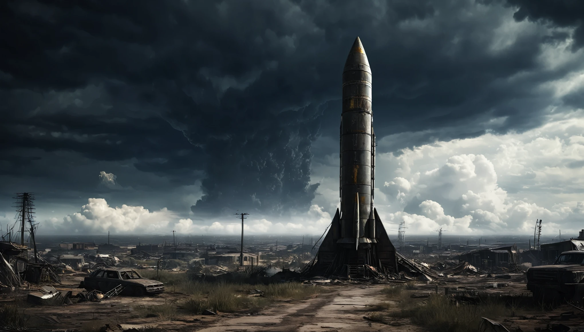 missile rocket post apocalyptic dark cloudy sky