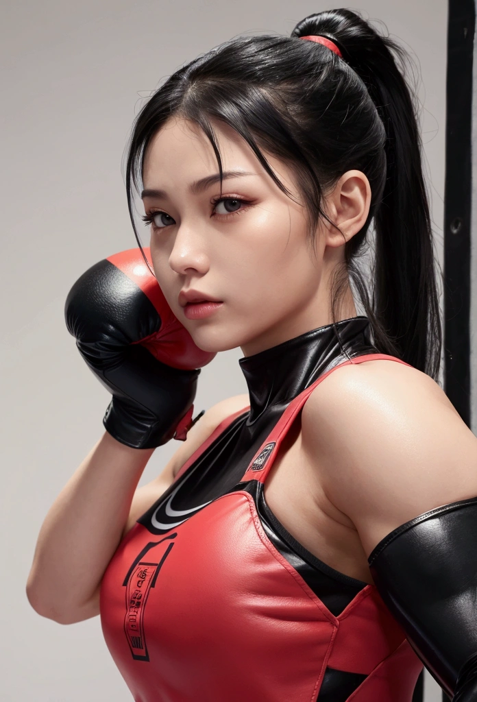 Muscle training、woman、ponytail、An illustration、Black Hair、boxing