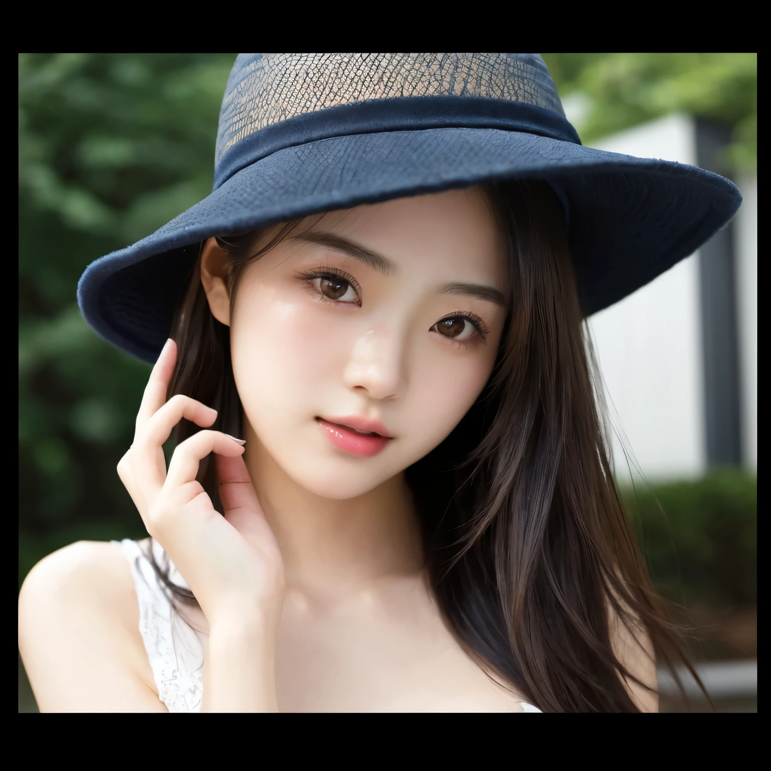 Close-up of a woman in a hat using a mobile phone, realistic Young Gravure Idol, Yoshitomo Nara, Girl cute beautiful face, Beautiful Japanese girl face, Young and cute gravure idol, Japanese Model, Young Sensual Gravure Idol, Young Gravure Idol, Young and skinny gravure idol, Chiho, sakimi chan