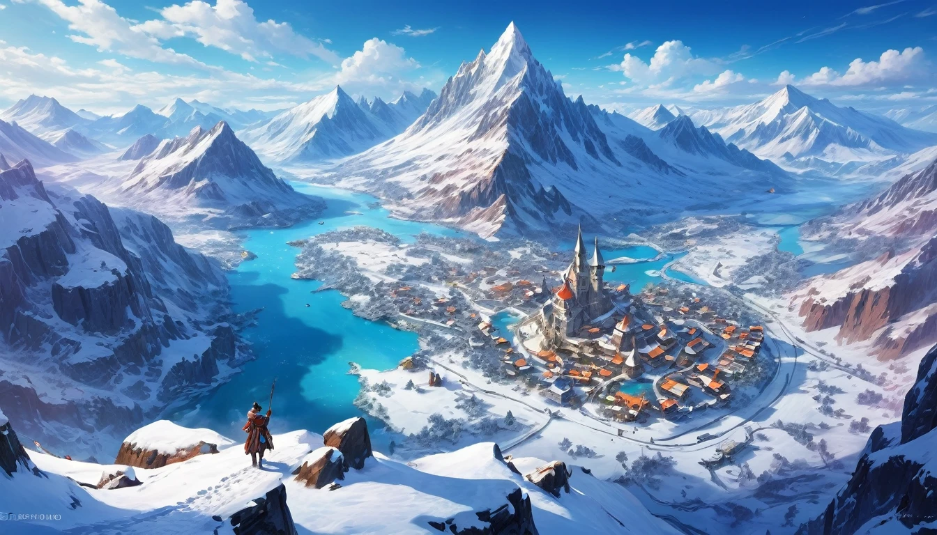 (anime, fantasy, snow land), (best quality, highres, HDR:1.2), vibrant colors, mysterious atmosphere, dnd map, map, view from above, landmark, point of interest, fantastical landscapes