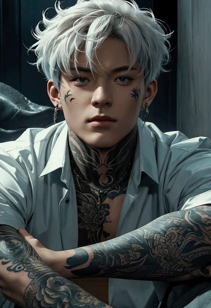 a close up of a person with tattoos on their arms, handsome guy in demon slayer art, male anime style, male anime character, artwork in the style of guweiz, trending on deviant art, anime character; full body art, lil peep, 8k high quality detailed art, ross tran style, high quality fanart, neoartcore and charlie bowater