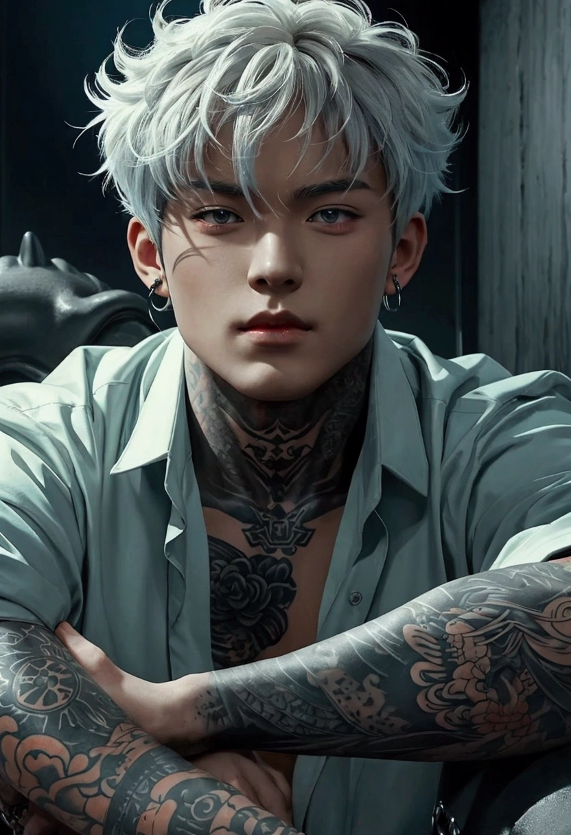 a close up of a person with tattoos on their arms, handsome guy in demon slayer art, male anime style, male anime character, artwork in the style of guweiz, trending on deviant art, anime character; full body art, lil peep, 8k high quality detailed art, ross tran style, high quality fanart, neoartcore and charlie bowater