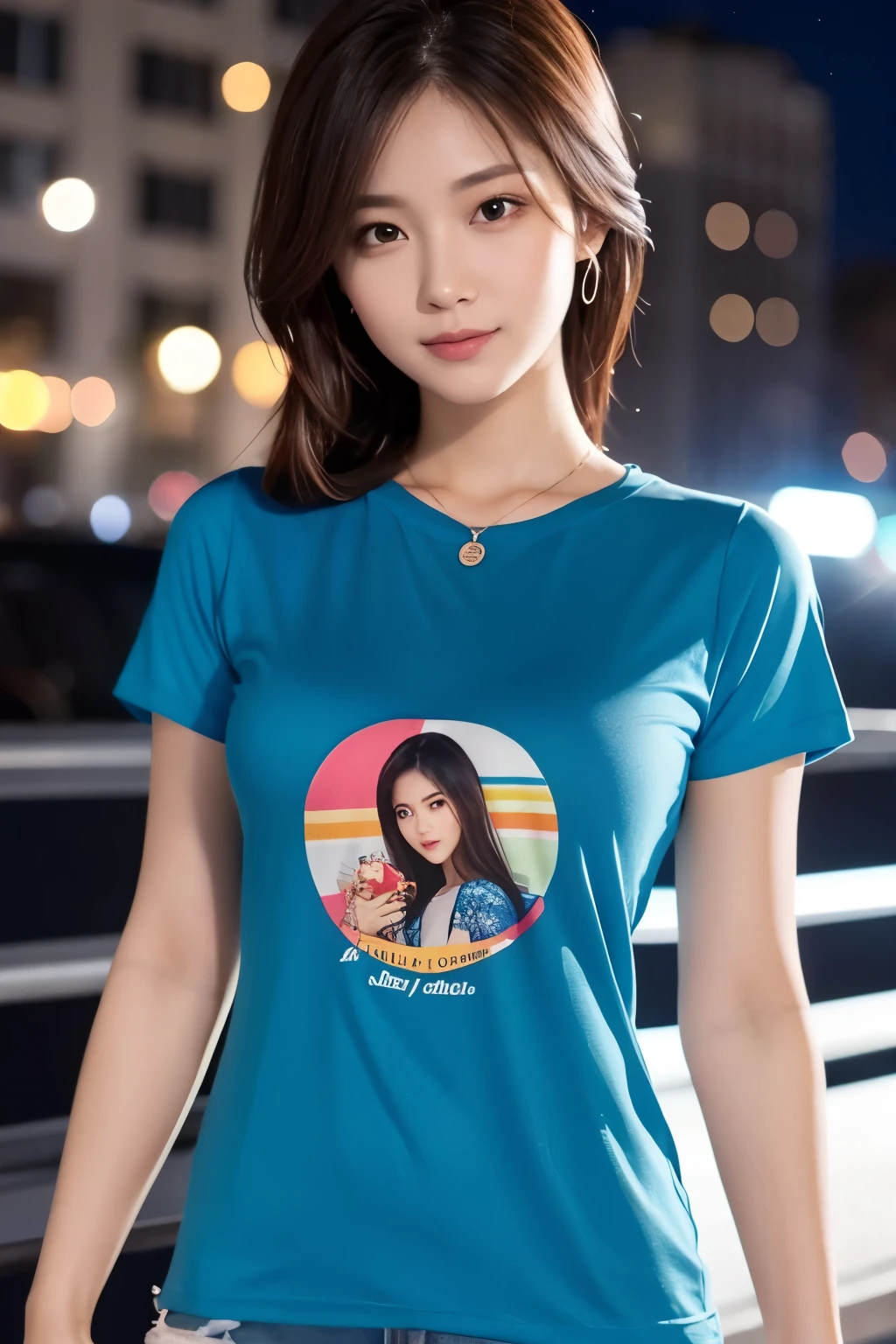 One beautiful woman,night,front,summer,Upper Body,T-Shirts