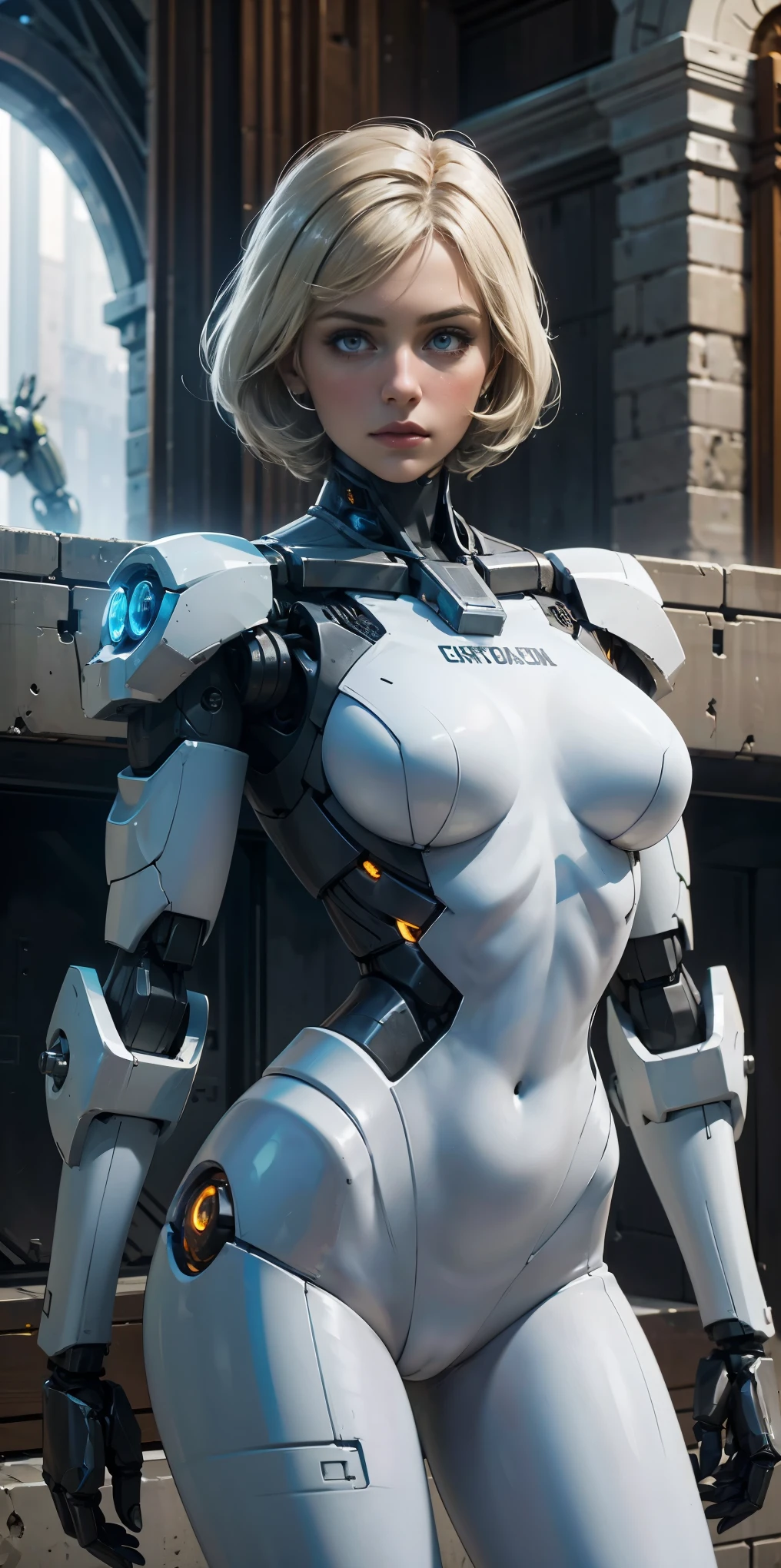 There is a woman in a robot suit posing next to an ancient building, Beautiful white girl half cyborg, Cute cyborg girl, Beautiful girl cyborg, Perfect Robot Girl, Cyborg girl, Young cyborg grady, Beautiful Female Robot, Beautiful robot woman, cyborg girl, perfect cyborg female, porcelain cyborg, Female robot, Beautiful cyborg images