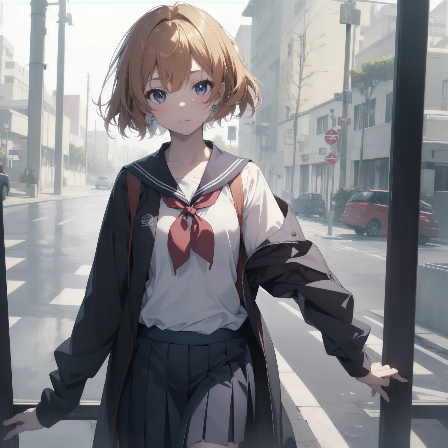 ultra-absurdres-Top quality by artist God, ultra-detailed, high resolution, anime moe artstyle, best anime 8k konachan wallpaper, pixiv contest winner, pool:2810, perfect anatomy,break, 1girl, (Please draw a girl walking sleepily to school alone. )break,(Solo,little female, 13-year-old:1.3),Full limbs, complete fingers,a junior high school student, (very short hair), short cut, flat chest, , small butt, small black eyes, beautiful detailed eyes, well-proportioned iris and pupils, expressive eyes, highres detailed hair, soft expression, salor school_uniform, sailor collar, serahuku, bow, pleated skirt,(Detailed Lighting), (Detailed background), in the School commute route. break,super detailed skin, Best cinematic lighting powered by famous artist, 8k,beauty illustration,photoshop_(medium),very aesthetic,break,((artist:anti_(untea9) )), artist:clamp ,artist:carnelian ,artist:kantoku ,