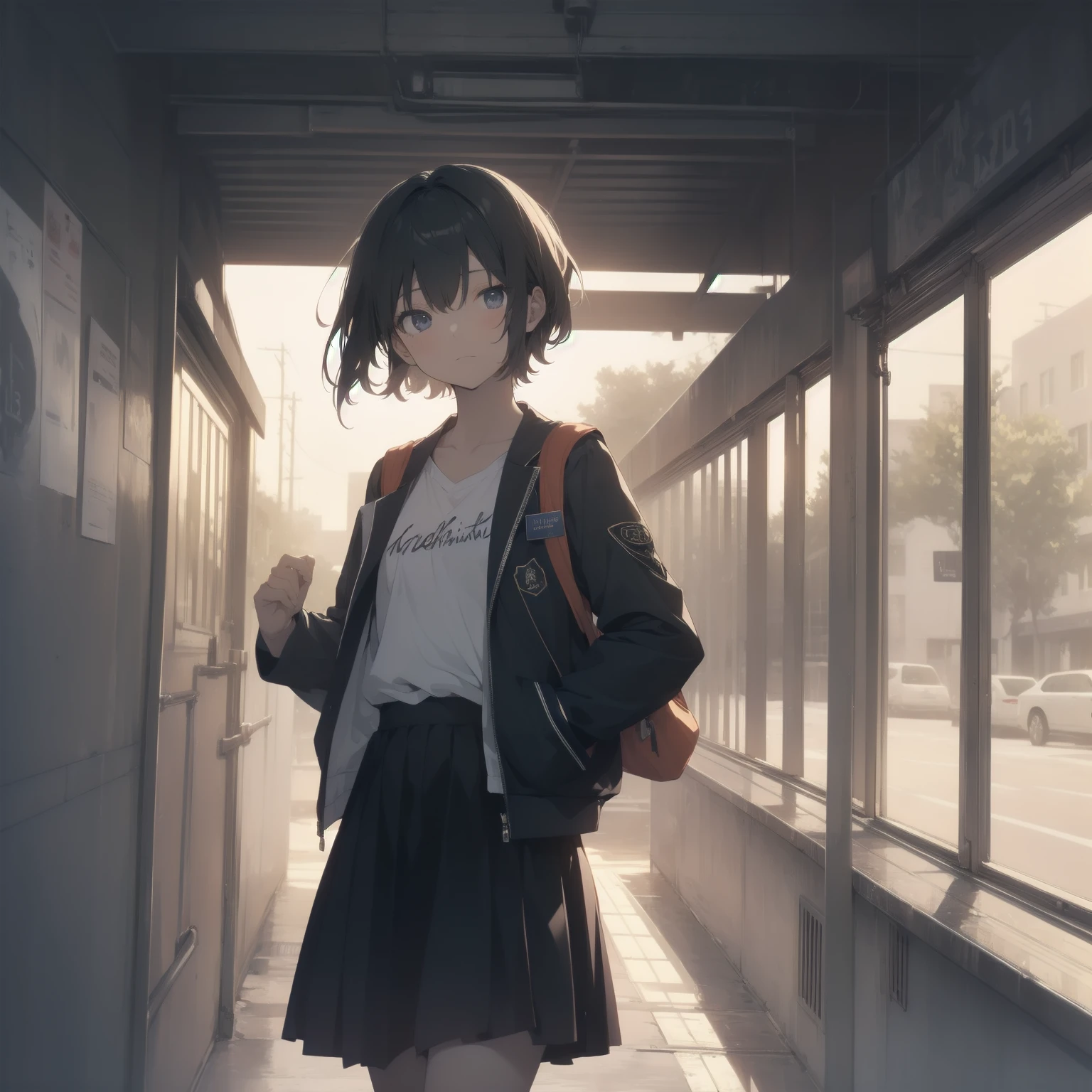 ultra-absurdres-Top quality by artist God, ultra-detailed, high resolution, anime moe artstyle, best anime 8k konachan wallpaper, pixiv contest winner, pool:2810, perfect anatomy,break, 1girl, (Please draw a girl walking sleepily to school alone. )break,(Solo,little female, 13-year-old:1.3),Full limbs, complete fingers,a junior high school student, (very short hair), short cut, flat chest, , small butt, small black eyes, beautiful detailed eyes, well-proportioned iris and pupils, expressive eyes, highres detailed hair, soft expression, salor school_uniform, sailor collar, serahuku, bow, pleated skirt,(Detailed Lighting), (Detailed background), in the School commute route. break,super detailed skin, Best cinematic lighting powered by famous artist, 8k,beauty illustration,photoshop_(medium),very aesthetic,break,((artist:anti_(untea9) )), artist:clamp ,artist:carnelian ,artist:kantoku ,